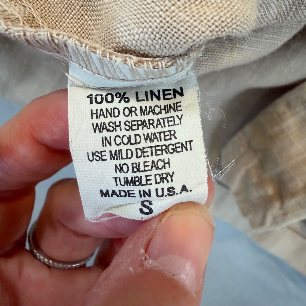 Vivacity USA Tan 100% Linen Button Down Womens Shirt Pockets Small Beachy Resort - Picture 4 of 6